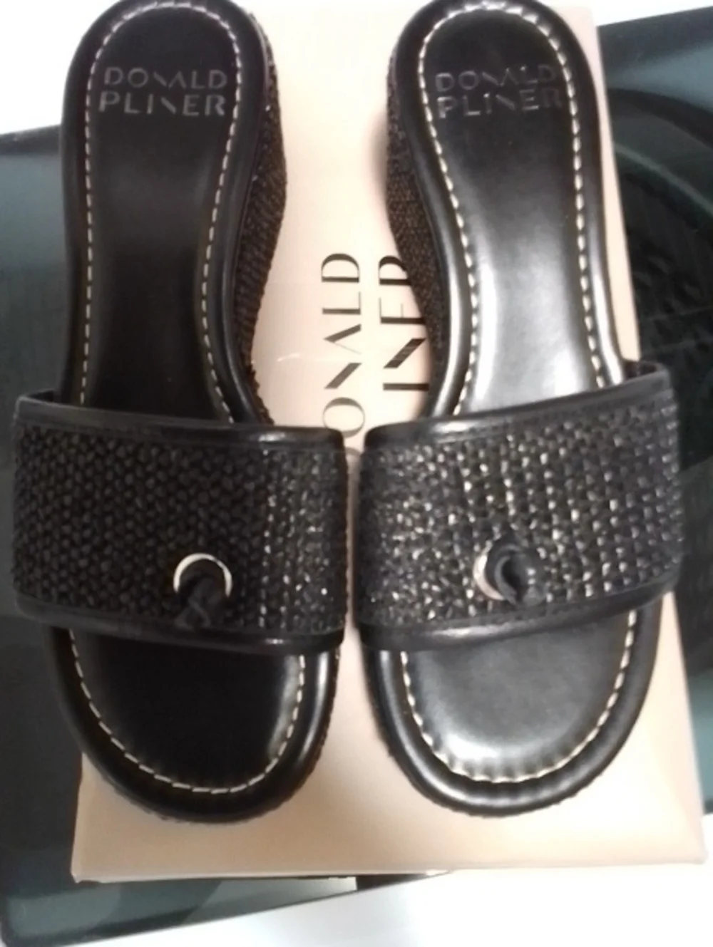 Donald J. Pliner Black Woven Slide Mules